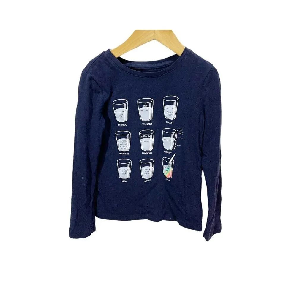Gap‎ Girls Navy Blue 100% Cotton T-Shirt - Kids/Girl's Size 6/7 S Long Sleeve